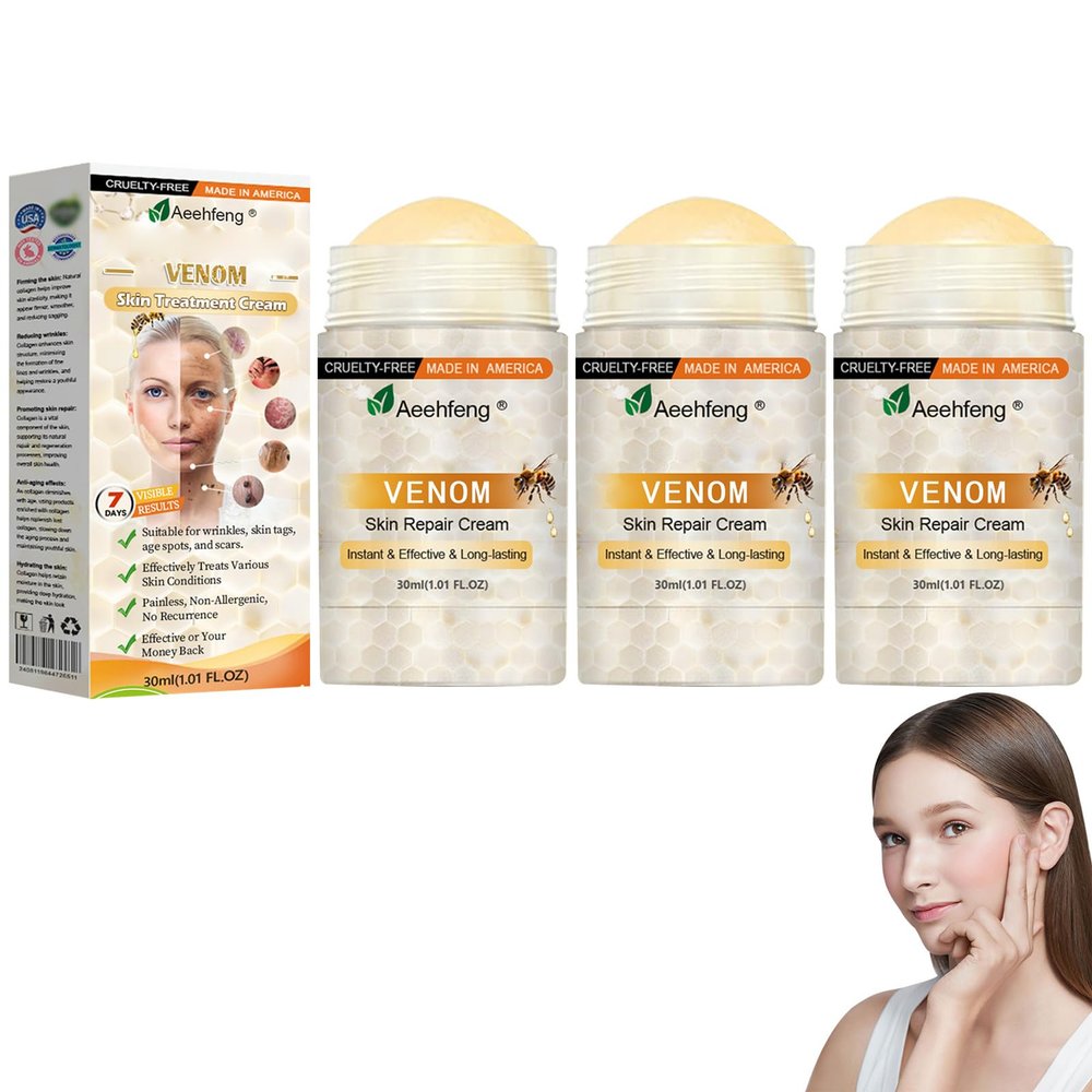 AEEHFENG Bee Venom Skin Repair Cream, Advanced Bee Venom Firming Serum Stick, Firming & Wrinkle-Reducing Cream, Hydrating, Natural Ingredients Suitable for All Skin Types (3 Bottle)