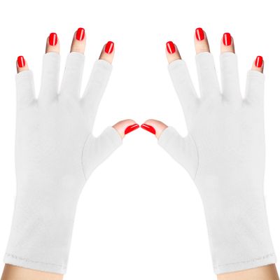Classicseali UV Hand Gloves for Nails,Short Style Gloves for Nails UV Light,Professional Fingerless UPF 50+ Ultraviolet Protection Glove for Home,Salon Use, Nail Art Accessories, White