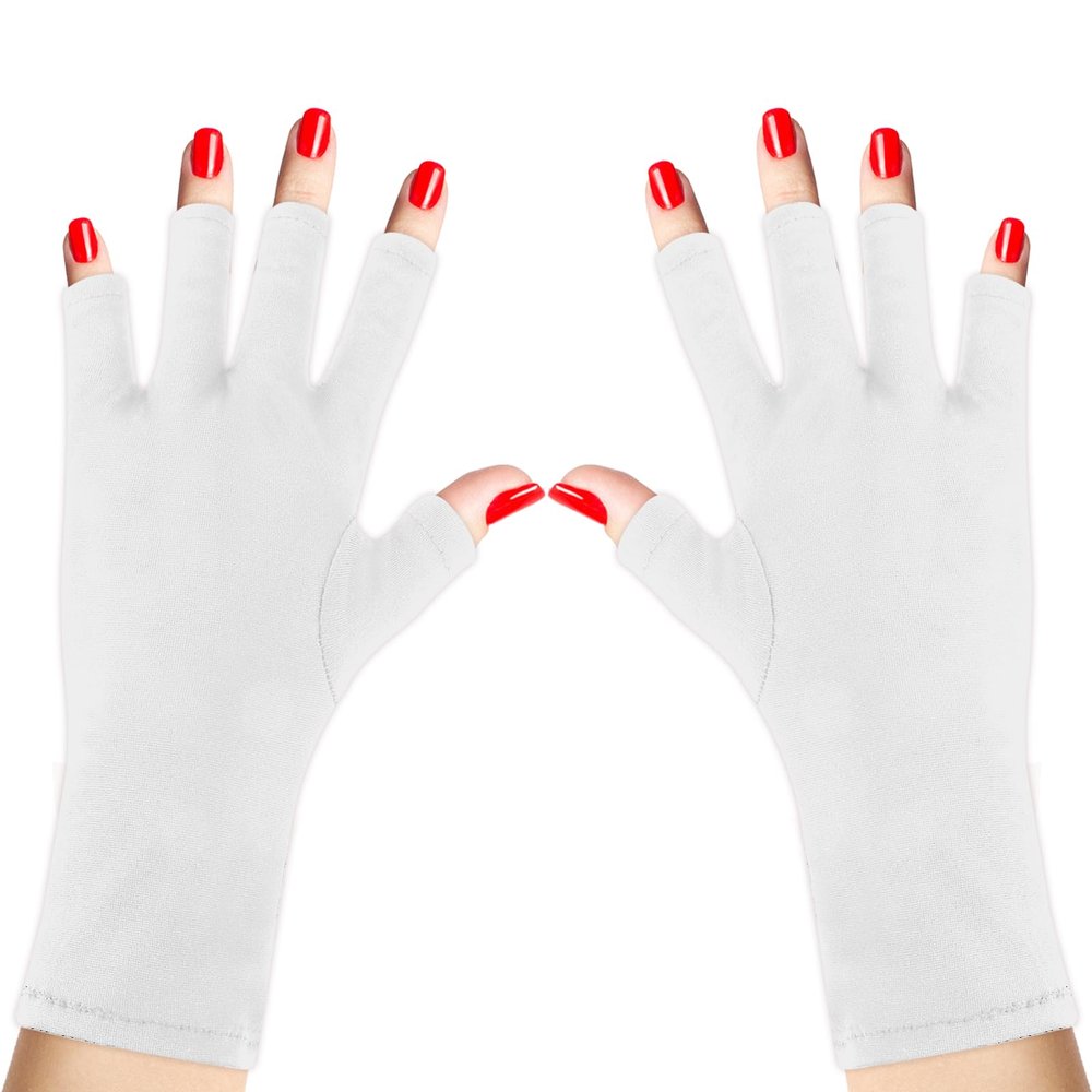 Classicseali UV Hand Gloves for Nails,Short Style Gloves for Nails UV Light,Professional Fingerless UPF 50+ Ultraviolet Protection Glove for Home,Salon Use, Nail Art Accessories, White