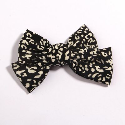 10Pcs 4.8" 12cm Dot Print Barrettes Ribbon Bow Knotted Chiffon Hairpin for Women Headwear Hair Accessories (10Pcs Black, With No Clip)