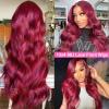 Suresen 36 Inch 99j Burgundy Lace Front Wigs Human Hair HD Transparent Body Wave 13x4 Lace Frontal Wigs 180% Density Wine Red Pre Plucked Colored Wig for Women view 2