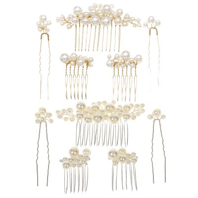 10PCS Pearl Hair Comb Set for Women, Pearls Gold and Silver Hair U-Shape Side Comb, Elegant Vintage Hair Clips, Decorative Hair Barrettes Wedding Accessories for Women Bride