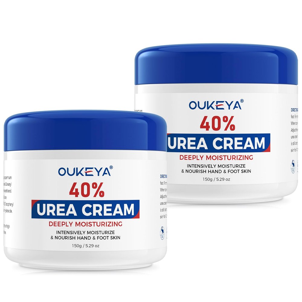OUKEYA Urea Cream,NEW FORMULA Urea Cream 40 percent for Feet Maximum Strength,Dry Cracked Treatment Lotion for Knees & Elbows,Foot Dead Skin Cuticle Callus Remover Toenail Softener,5.29 oz2 Packs