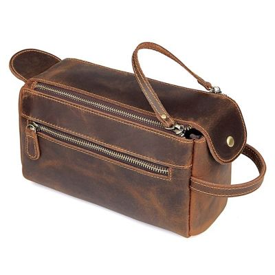 AFPSDLFJDLS Genuine Leather Toiletry Bag For Men Wash Shaving Dopp Kit Women Travel Make UP Cosmetic Case Organizer Necessaire