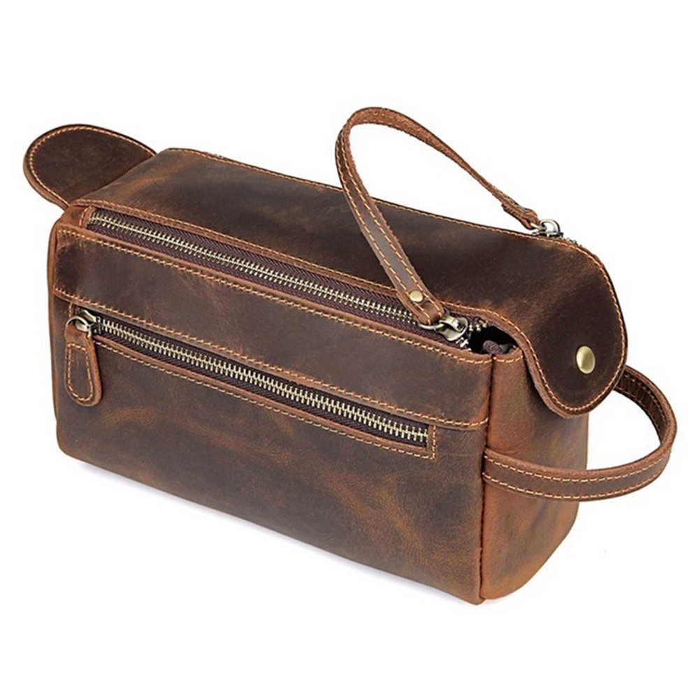 AFPSDLFJDLS Genuine Leather Toiletry Bag For Men Wash Shaving Dopp Kit Women Travel Make UP Cosmetic Case Organizer Necessaire