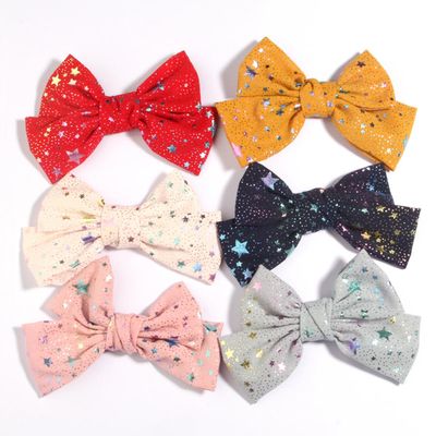 10Pcs 4.8" 12cm Sparkly Star Pattern Hair Bow Covered With Colorful Hairgrip headwear Hair Accessories (10Pcs Gray, With No Clip)