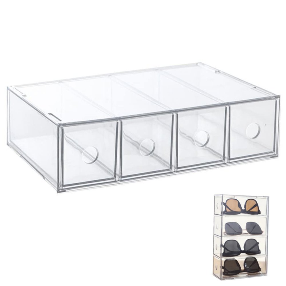 ABOOFAN Stackable Acrylic Makeup Organizer 4 Drawers Practical Cosmetic Storage Box for Jewelry Makeup Tools and Accessories Display for Bedroom and Bathroom Use
