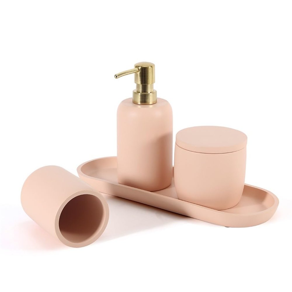 DUYHBAWRS Resin Sanitary Ware 4 Piece Set Tray Lotion Bottle Bathroom Toilet Home Hotel Supplies