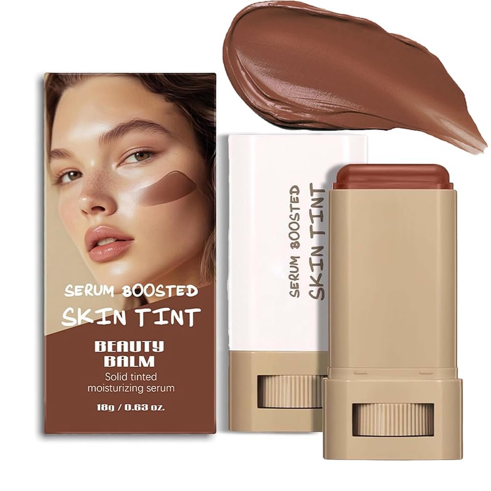 A 3-in-1combining Foundation Stick Beauty Balm Serum Boosted Skin Tint,Solid Tinted Moisturizing Serum Contour Foundation Face for Women,Natural Finish Makeup,Buildable Medium-to-Full Coverage(#02)