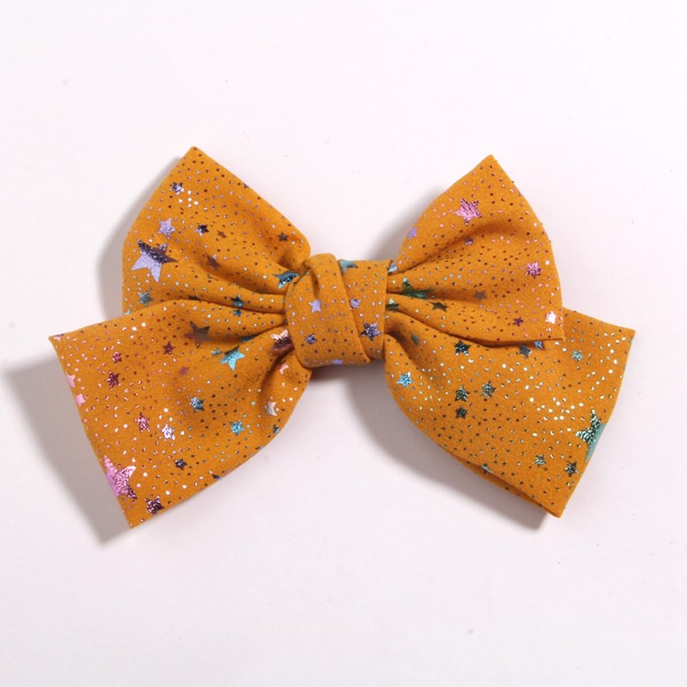 10Pcs Star Pattern Hair Bows With Clip, 4.8 Inch Large Size Colorful Hairgrip headwear Hair Accessories (10Pcs Yellow, With Clip)