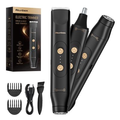 Akunbem Groin & Body Hair Trimmer for Men Bikini Trimmer Women Electric Ball Pubic Shaver IPX7 Waterproof Wet & Dry Use Versatile Shaver for Temple Groin Nose Ear Hairs Beard (Black)
