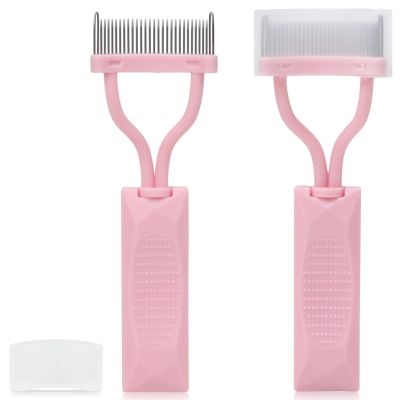 2PCS Arc-Shaped Pink Eyelash Comb Lash Definer Mascara Separator Tool with Protective Cover