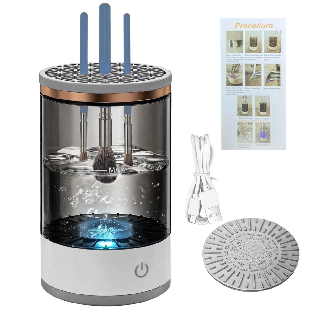 Automatic Makeup Brush Cleaner Machine, Usb Rechargeable With Drying Function, Portable And Easy-To-Use For All Brush Types, Black