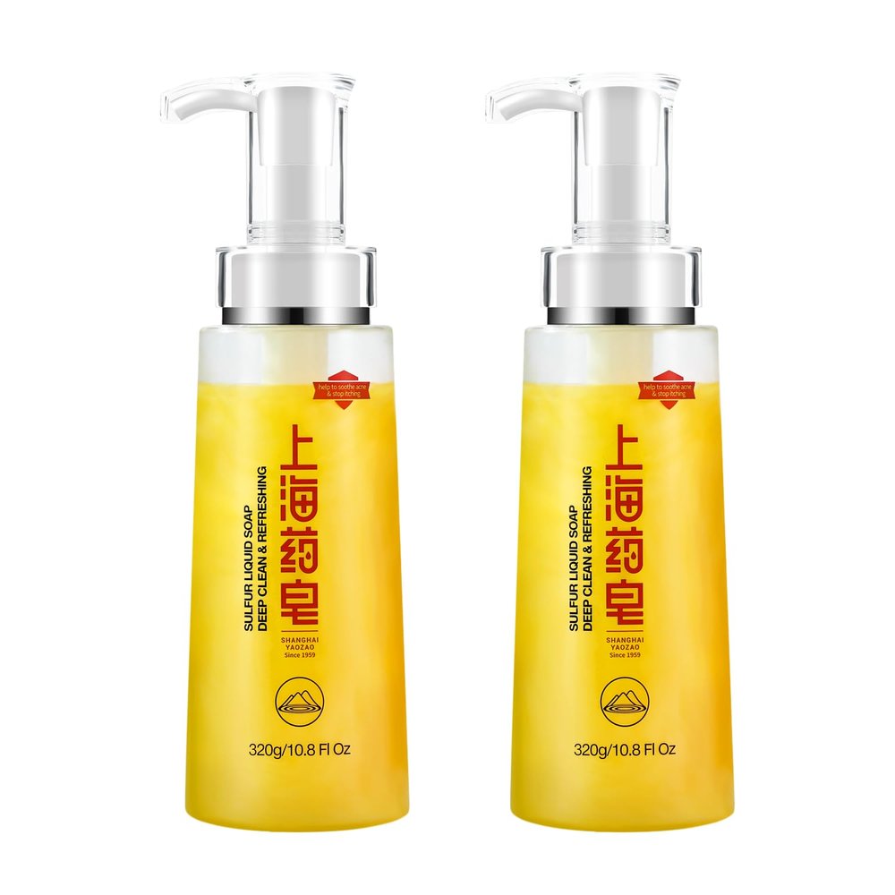 Bee & Flower Sulfur Soap Liquid Shampoo & Body Wash - Daily Head to Toe Skin Care Product for Men and Women - 10.8 Fl Oz - Pack of 2