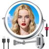 10'' 30X/1X Wall Mounted Lighted Makeup Mirror, 5000mAh Rechargeable Double-Sided Magnifying Mirror with Light, LED Vanity Mirror Touch Dimmable 3 Colors 360 Rotation Extended Foldable Arm, Chrome view 1