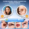 10'' 30X/1X Wall Mounted Lighted Makeup Mirror, 5000mAh Rechargeable Double-Sided Magnifying Mirror with Light, LED Vanity Mirror Touch Dimmable 3 Colors 360 Rotation Extended Foldable Arm, Chrome view 3