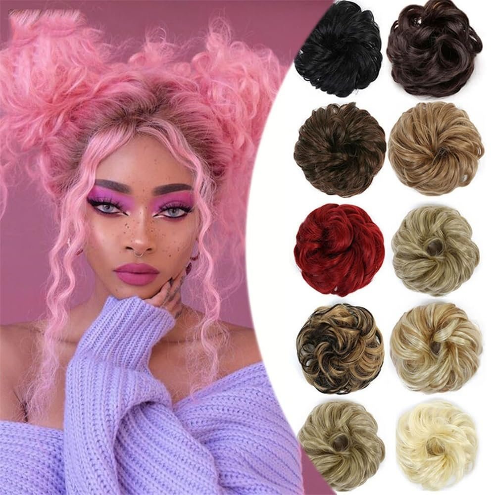 Hair Bun, 6" Messy Curly Hair Bun Extensions - Elastic Scrunchies for Women Updos,for Daily Wear(Dark gray)