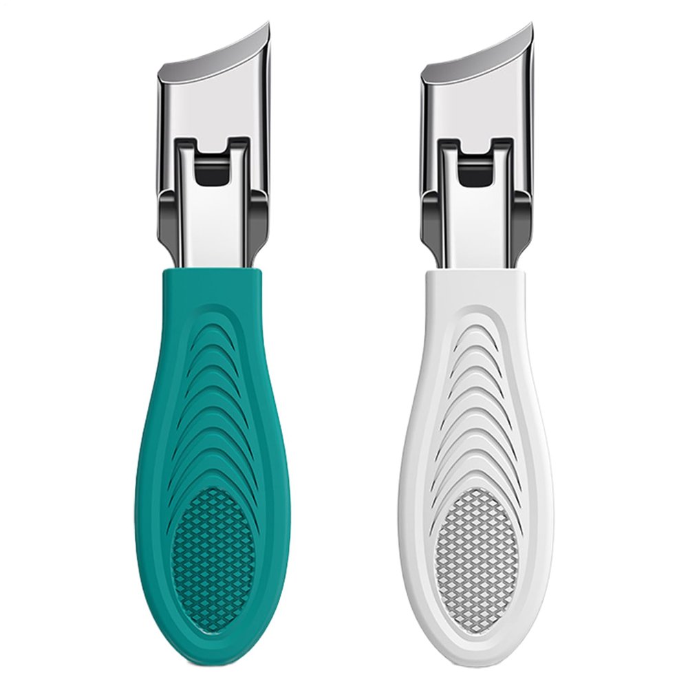 2 Pack Nail Trimmer,Wide Jaw Opening Anti-Splash Slanted Nail Clippers,Long Handle Curved Blade for Thick Nails