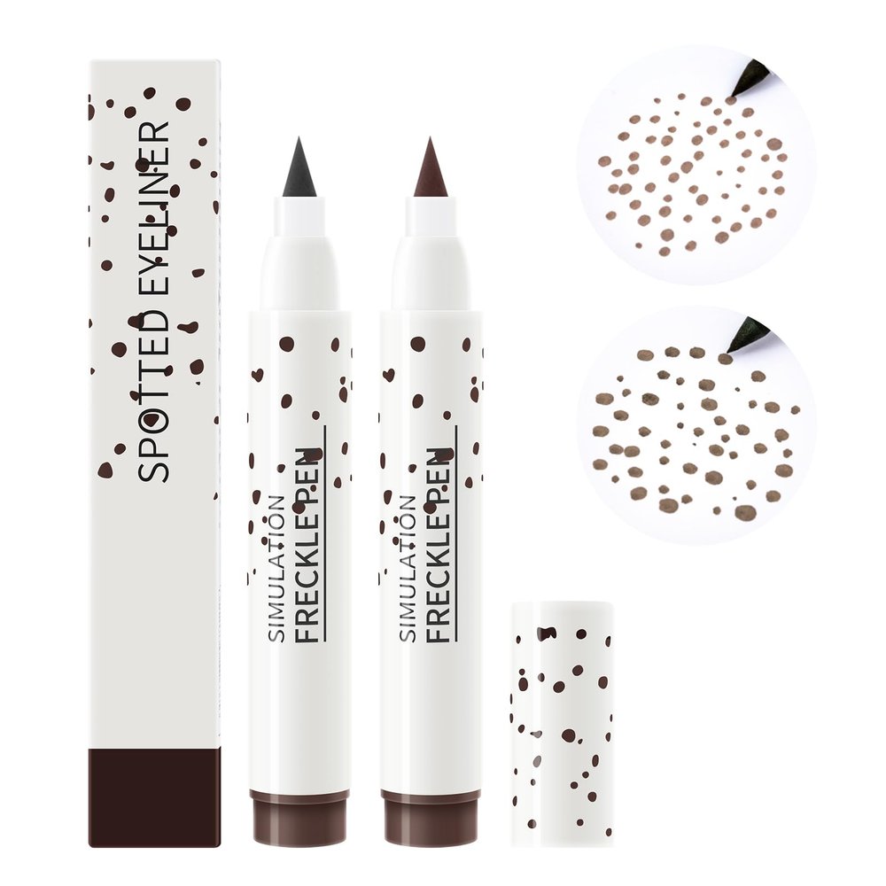 2 Pcs Freckle Pen Set, Natural Lifelike Faux Freckles Pen Waterproof, Long - Lasting and Quick Dry, Create Natural Sunkissed Skin Makeup for Beginners or Professional (Natural Coffee+Light Brown)