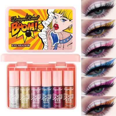 MooGlamor 6 Pcs Liquid Glitter Eyeshadow Set Colorful Eyeliner with Long-Lasting and Waterproof Shinning Eye Shadow Gift for Women Eye Makeup (Boom Bomb)