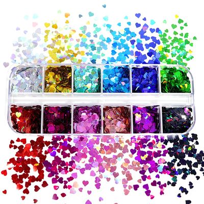 COPLKY Filler Patches 12 Grids/Box 5mm 3D Love Heart Sequins Manicure for Epoxy Resin Mold Filling Flakes