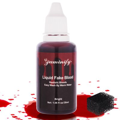 Paminify Halloween Fake Blood Washable with Stipple Sponge,1.06 Oz Edible Stage Blood Liquid for Face SFX Makeup,Body Paint Cospaly Dripping Fake Blood,Special Effect for Zombie Vampire,Bright