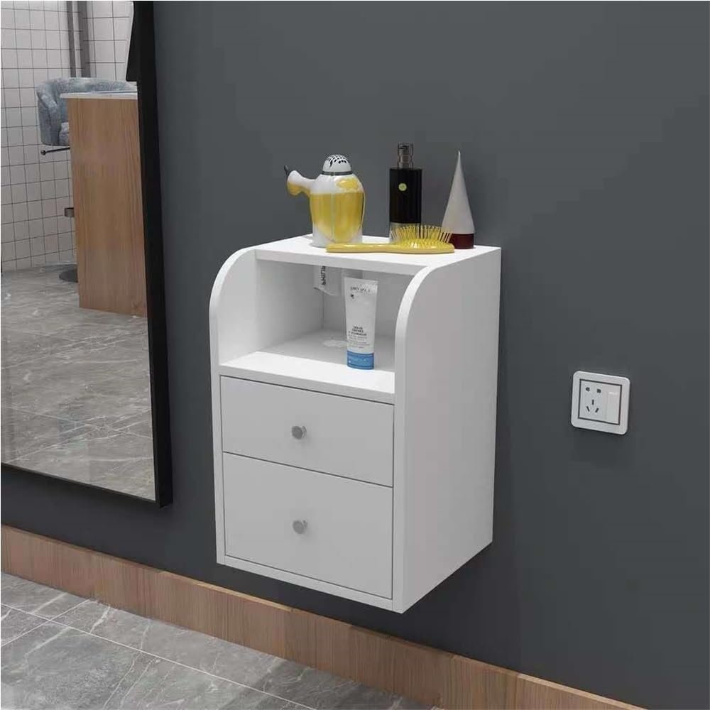 GZYWZXL Floating Salon Station with Drawers, Wall Mounted Salon Stations for Hair Stylist, Barber Station with Hair Dryer Stand, Simple Salon Storage Cabinets for Barber(White)