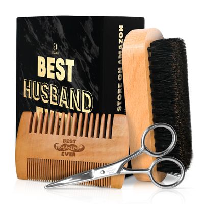 AXIARA Christmas Birthday Gifts for Husband - Beard Kit for Men Grooming and Care with Brush, Comb, Scissors & Storage Bag - Husband Birthday Gift Ideas, Gifts for Men, Christmas Stocking Stuffers