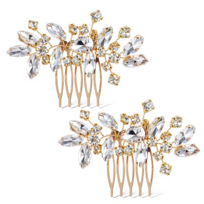 2Pcs Bridal Wedding Hair Comb Gold Rhinestone Hair Piece Sparkle Metal Crystal Hair Accessories for Bride Bridesmaids Women Girls