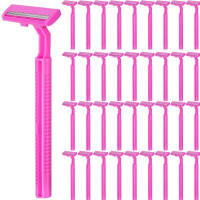 Clothsport 240 Pack Disposable Twin Blade Razors Individually Wrapped, Clear Safety Cap Multipurpose Portable Shave Razor for Man Woman Bathing Hotel Travel Pink)