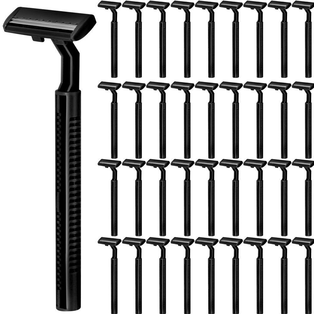 Clothsport 240 Pack Disposable Twin Blade Razors Individually Wrapped, Clear Safety Cap Multipurpose Portable Shave Razor for Man Woman Bathing Hotel Travel (Black)