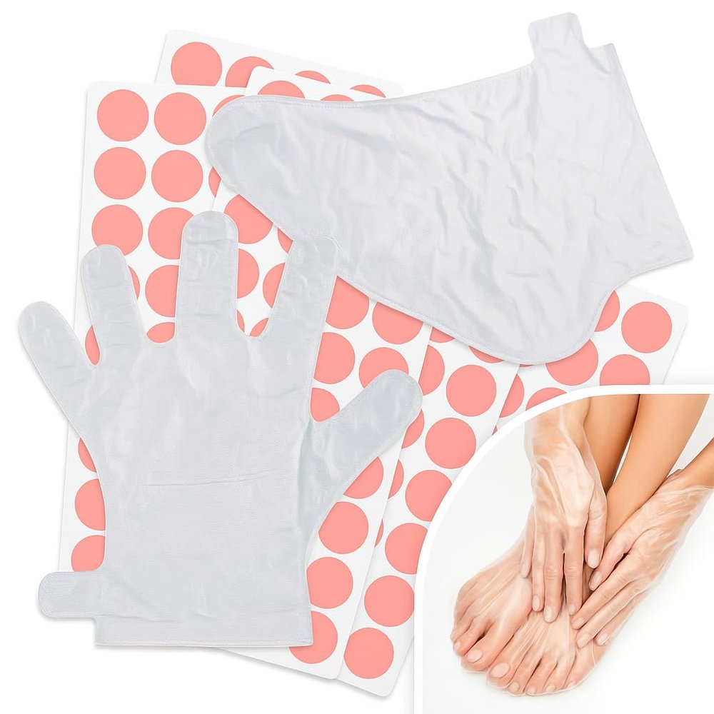 200 Pcs Plastic Foot Covers for Feet 13 USA - 200Pcs Parafin Wax Disposable Gloves for Cleaning