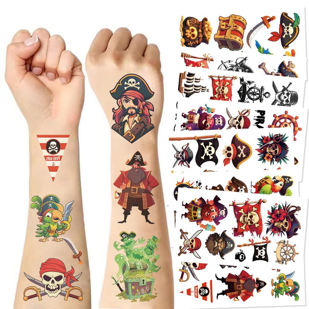 10Sheets Pirate Tattoos-pirate stickers,Waterproof, Fun Designs for Parties, Easy to Apply, 3x3 Inches, Perfect for Pirate-Themed Birthday Parties,Pirate Party Decorations