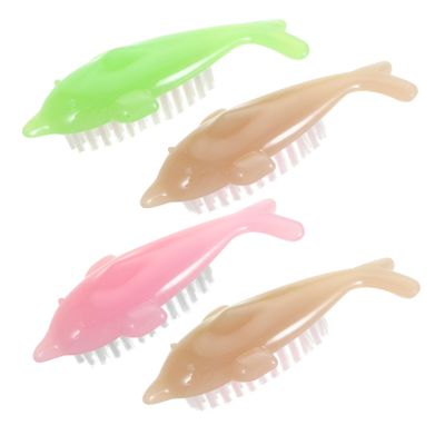 Ipetboom 4pcs Dolphin Shaped Boys and Girls Animal Nail Brush Foot Hand Brush Set for Fingernail Cleaning Manicure Tools Soft Bristles for Home Use