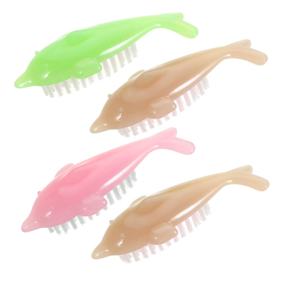 Ipetboom 4pcs Dolphin Shaped Boys and Girls Animal Nail Brush Foot Hand Brush Set for Fingernail Cleaning Manicure Tools Soft Bristles for Home Use
