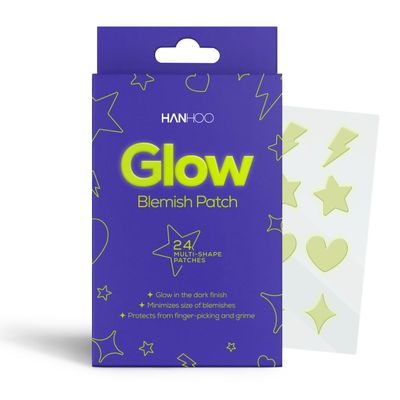 Hanhoo Glow Blemish Patch, 24 Count, Glow in the Dark Pimple Patches, Multi-shaped Zit Stickers, Reduces Size of Blemishes, Acne Spot Treatment, Gentle Blemish Care, Korean Skincare