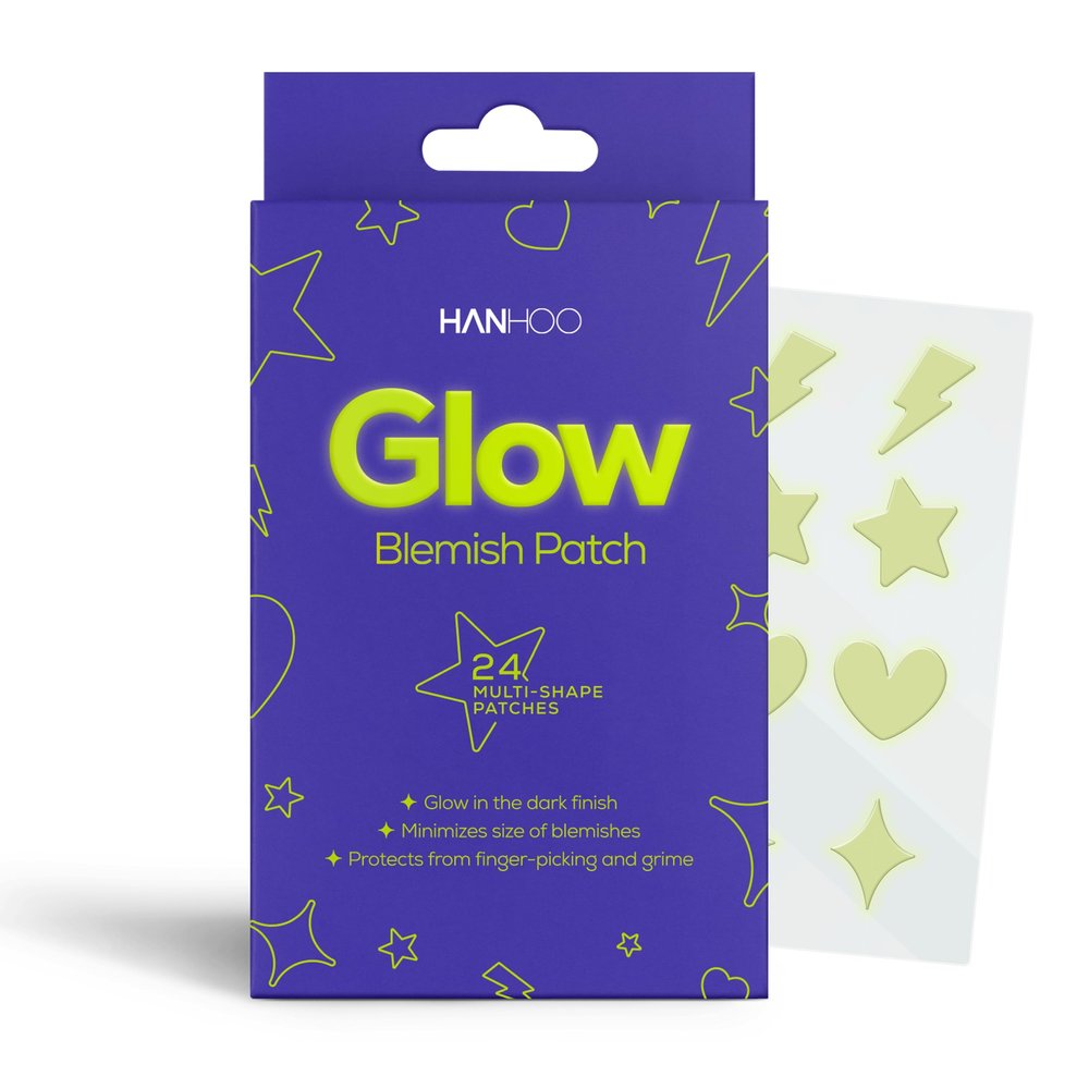 Hanhoo Glow Blemish Patch, 24 Count, Glow in the Dark Pimple Patches, Multi-shaped Zit Stickers, Reduces Size of Blemishes, Acne Spot Treatment, Gentle Blemish Care, Korean Skincare