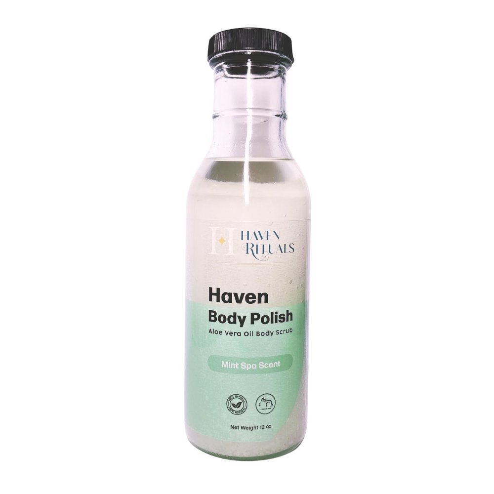 Haven Body Polish - Aloe Vera Oil Body Scrub - Mint Spa Scent - 12 oz