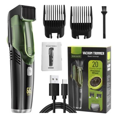 Electric Hair Clipper with Automatic Hair Suction, Professional Vacuum Beard Shaver for Men - Mustache Trimmer Barber Starter Kit, IPX6 Waterproof Rechargeable 2-in-1 Mens Compact Travel Razor (Green)