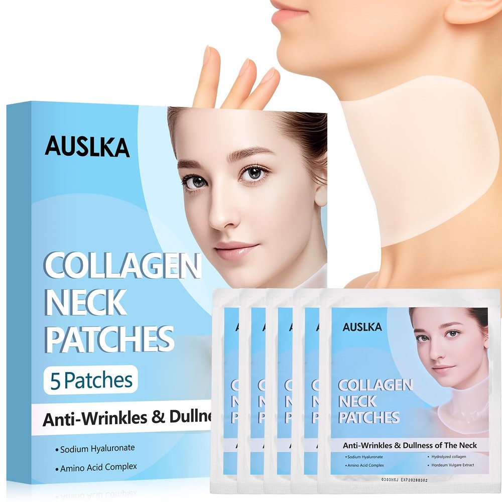 AUSLKA Neck Wrinkle Patches Moisturizing Hydrolyzed Collagen Mask Become Transparent Neck Masks, Deep Hydration & Elasticity Boost, Neck Lifting Firming Pads for Tightening Skin 5 PCS
