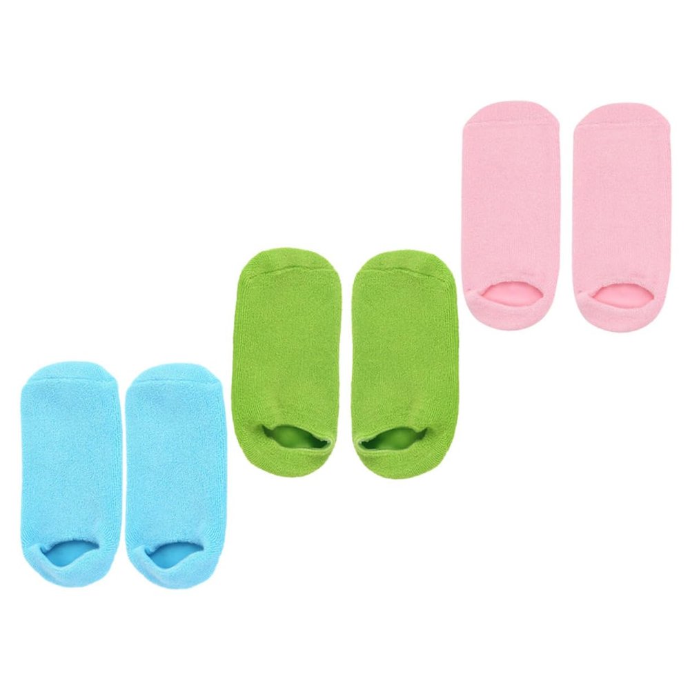 PartyKindom 3pairs Moisturizing Foot Socks Gel-Infused Spa Socks for Dry Cracked Feet Care Green for Overnight Use and Daily Hydration