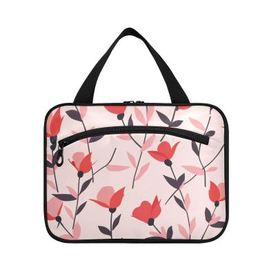 Blush and Red Flower Pattern hanging travel size toiletries kit with hook, designer waterproof toiletry bag for traveling women gym bolso de maquillaje para mujer M