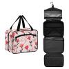 Blush and Red Flower Pattern hanging travel size toiletries kit with hook, designer waterproof toiletry bag for traveling women gym bolso de maquillaje para mujer M view 2