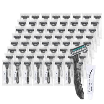 Lilingsty Disposable Razors Bulk, Gray Razors Individually Wrapped Bulk, With Shaving Cream For Hotels, Shelters, Homeless, Nursing Homes, Charities, Churches (60-PACK)