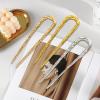 3PCS Metal U Shape French Hair Pins for Women, Cute Wavy Twist Hair Forks for Long Hair, Medium Silver Gold Hairpins, Hair Stick Twist Hair Tool for Women Styling Accessories view 3