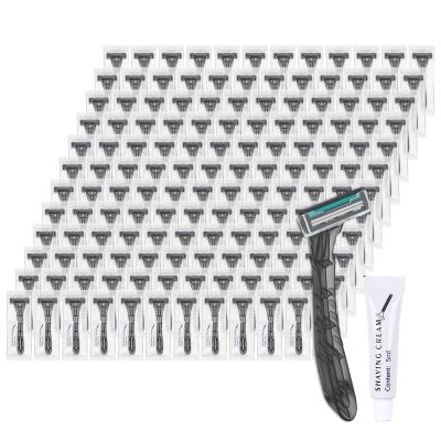 Lilingsty Disposable Razors Bulk, Gray Razors Individually Wrapped Bulk, With Shaving Cream For Hotels, Shelters, Homeless, Nursing Homes, Charities, Churches (100-PACK)