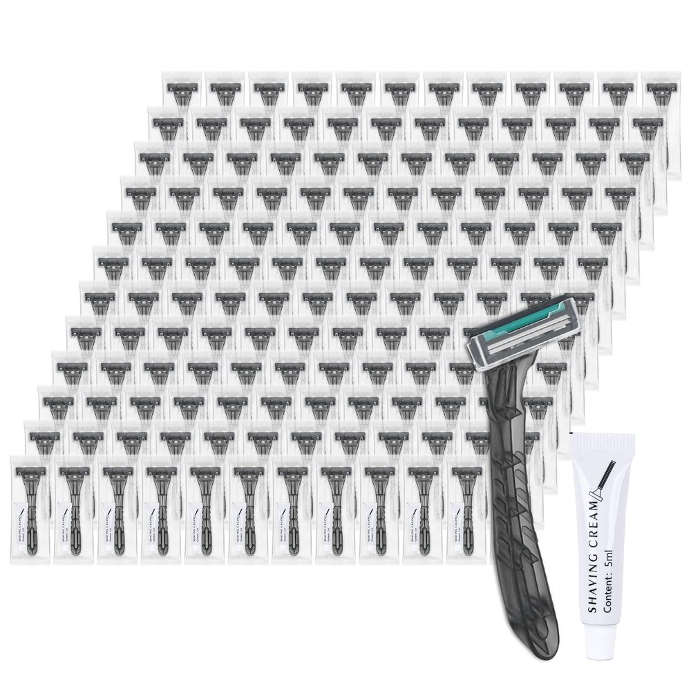 Lilingsty Disposable Razors Bulk, Gray Razors Individually Wrapped Bulk, With Shaving Cream For Hotels, Shelters, Homeless, Nursing Homes, Charities, Churches (100-PACK)