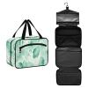 Abstract Watercolor Mint Green Cream White hanging travel size toiletries kit with hook, designer compact toiletry kit for travel essentials traveling estuche para maquillaje M view 2