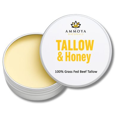 Ammoya Naturals Grass-Fed Tallow Balm with Unscented/Honey Herbal  Gentle Natural Moisturizer for Face & Body, 2 oz