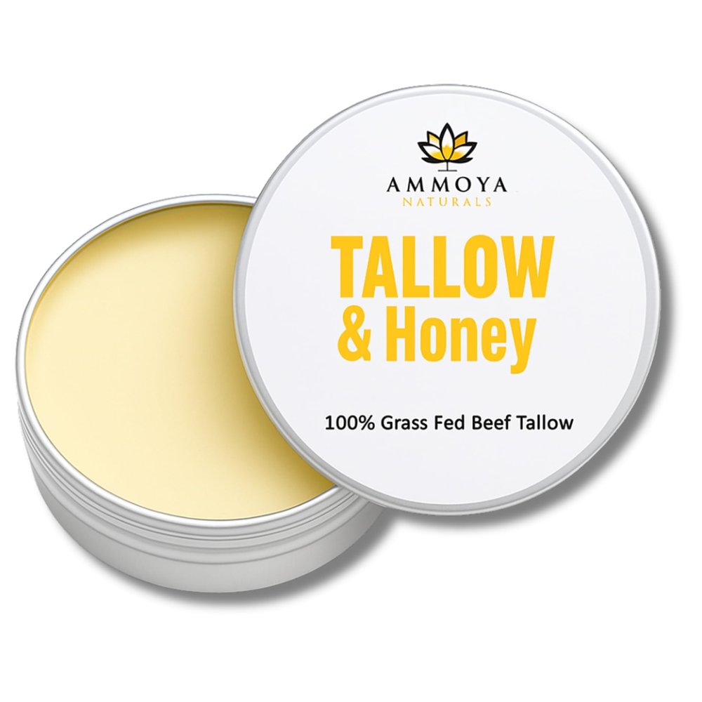 Ammoya Naturals Grass-Fed Tallow Balm with Unscented/Honey Herbal  Gentle Natural Moisturizer for Face & Body, 2 oz
